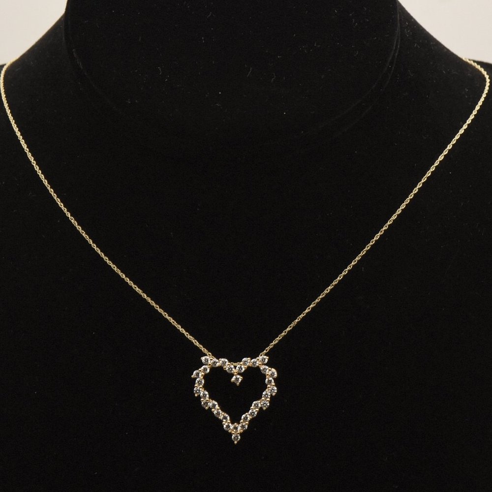 14K Gold Diamonique CZ Heart Pendant on 14K Gold Chain Necklace - 18"